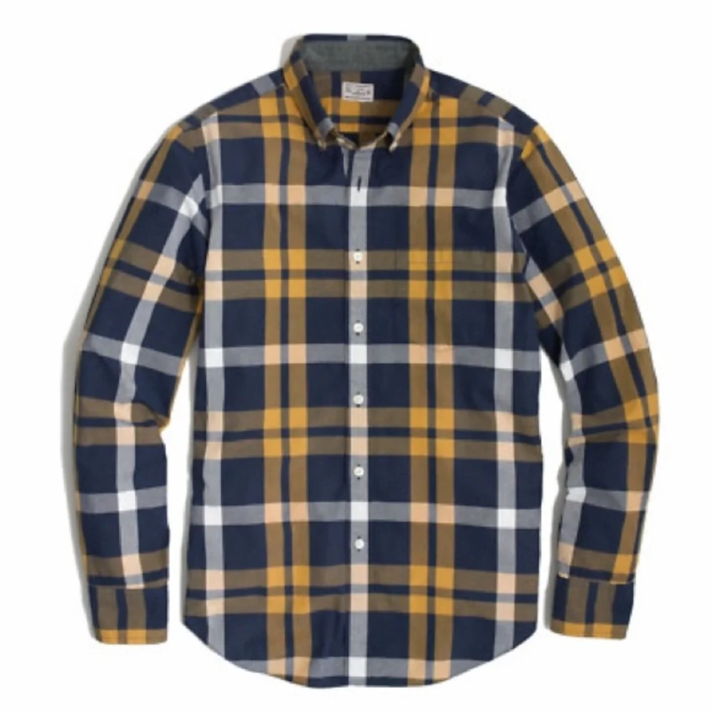 J Crew Long-sleeved Plaid Shirt in Navy and Gold, large